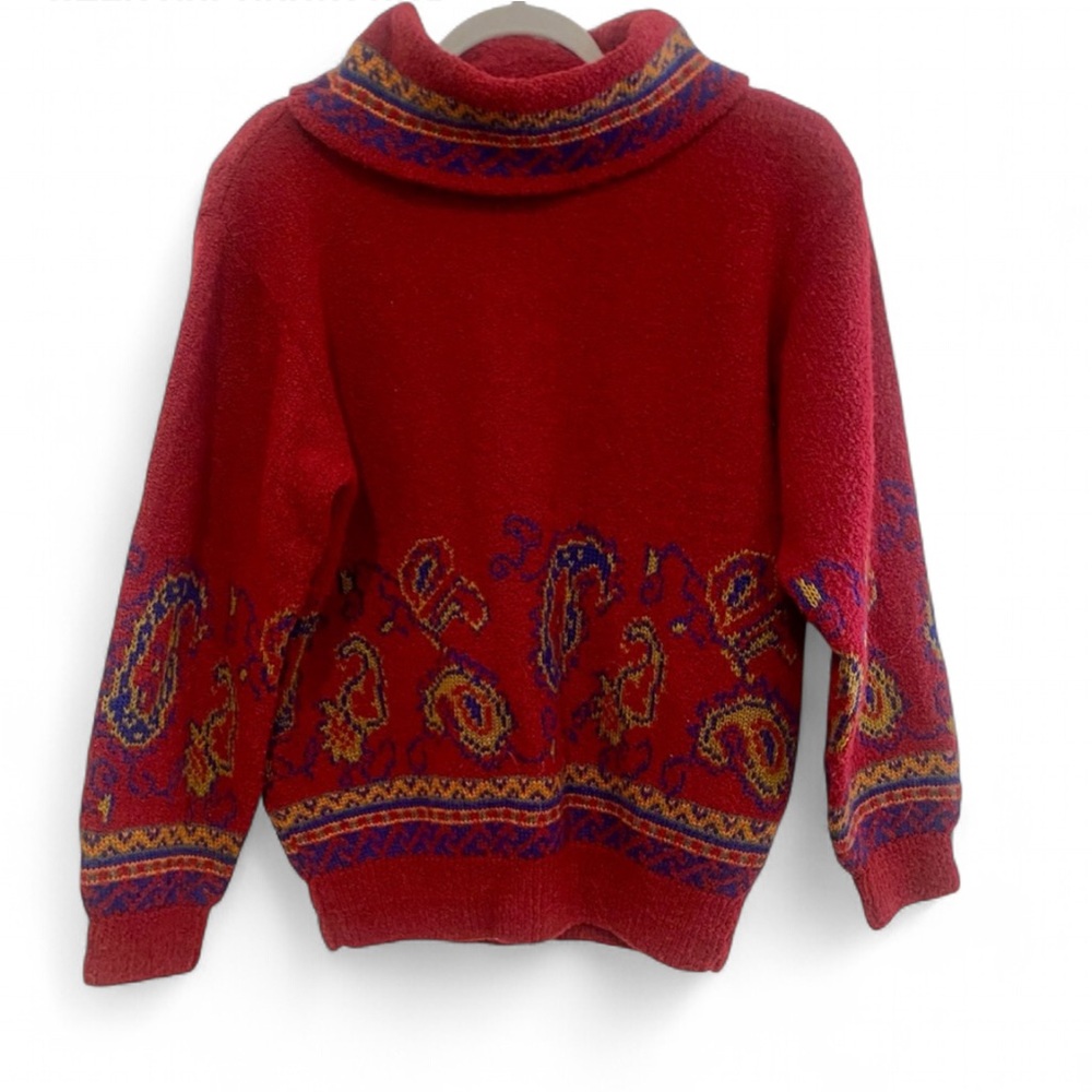 VINTAGE 90’S LIZSPORT RED PAISLEY PRINT TURTLENECK SWEATER SIZE MEDIUM OVERSIZED